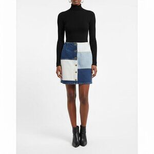 Vintage Denim Patchwork Mini Skirt 14”